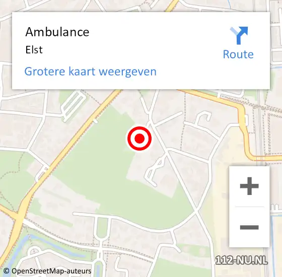 Locatie op kaart van de 112 melding: Ambulance Elst op 16 oktober 2024 10:49