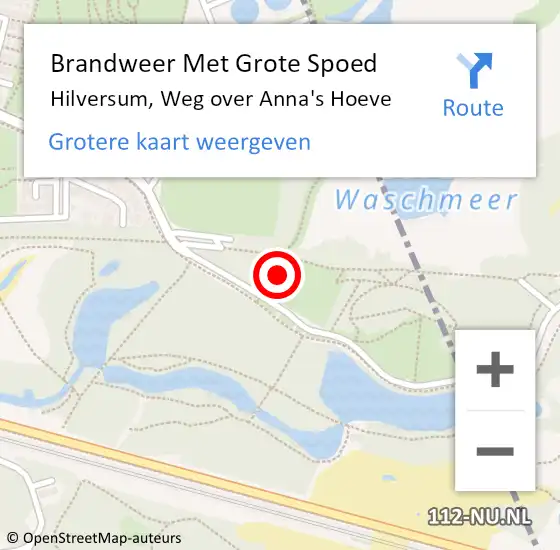 Locatie op kaart van de 112 melding: Brandweer Met Grote Spoed Naar Hilversum, Weg over Anna's Hoeve op 16 oktober 2024 10:54