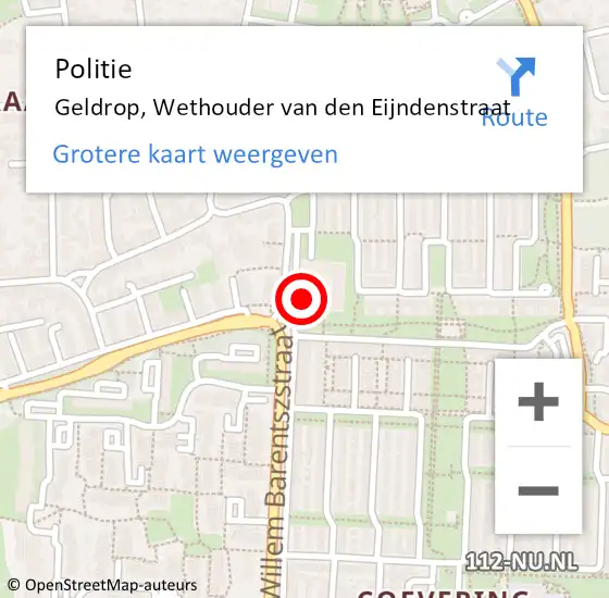 Locatie op kaart van de 112 melding: Politie Geldrop, Wethouder van den Eijndenstraat op 16 oktober 2024 11:02