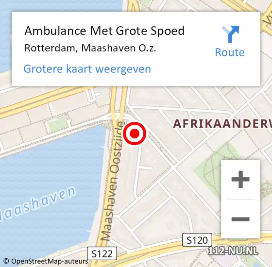 Locatie op kaart van de 112 melding: Ambulance Met Grote Spoed Naar Rotterdam, Maashaven O.z. op 16 oktober 2024 11:05