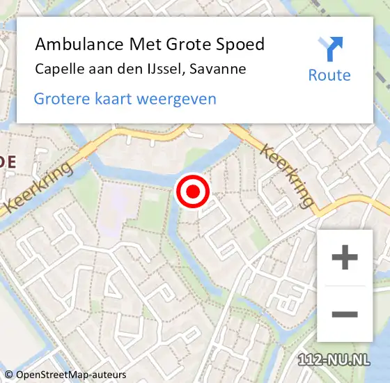 Locatie op kaart van de 112 melding: Ambulance Met Grote Spoed Naar Capelle aan den IJssel, Savanne op 16 oktober 2024 11:05