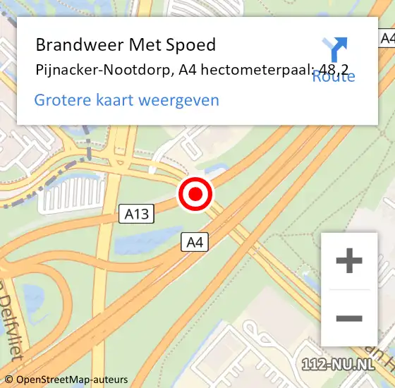 Locatie op kaart van de 112 melding: Brandweer Met Spoed Naar Pijnacker-Nootdorp, A4 hectometerpaal: 48,2 op 16 oktober 2024 11:12