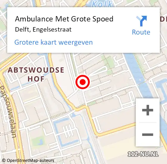 Locatie op kaart van de 112 melding: Ambulance Met Grote Spoed Naar Delft, Engelsestraat op 16 oktober 2024 11:15