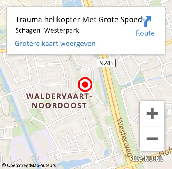 Locatie op kaart van de 112 melding: Trauma helikopter Met Grote Spoed Naar Schagen, Westerpark op 16 oktober 2024 11:22