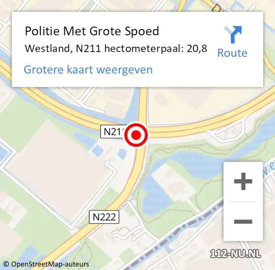 Locatie op kaart van de 112 melding: Politie Met Grote Spoed Naar Westland, N211 hectometerpaal: 20,8 op 16 oktober 2024 11:41