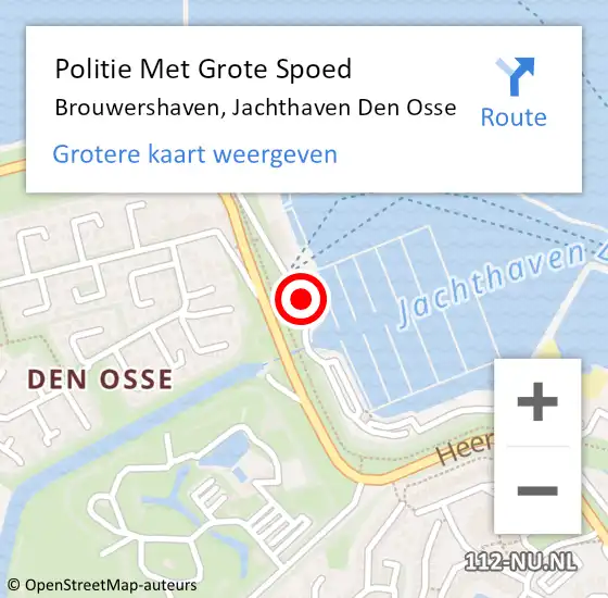 Locatie op kaart van de 112 melding: Politie Met Grote Spoed Naar Brouwershaven, Jachthaven Den Osse op 16 oktober 2024 11:55