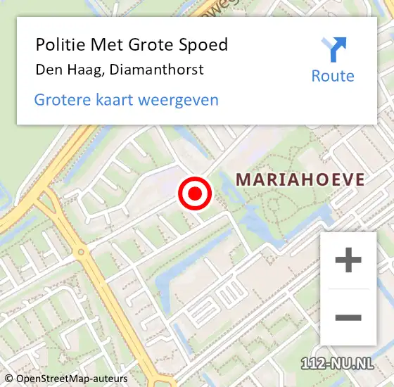 Locatie op kaart van de 112 melding: Politie Met Grote Spoed Naar Den Haag, Diamanthorst op 16 oktober 2024 12:01