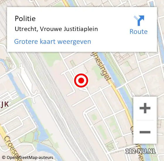 Locatie op kaart van de 112 melding: Politie Utrecht, Vrouwe Justitiaplein op 16 oktober 2024 12:04