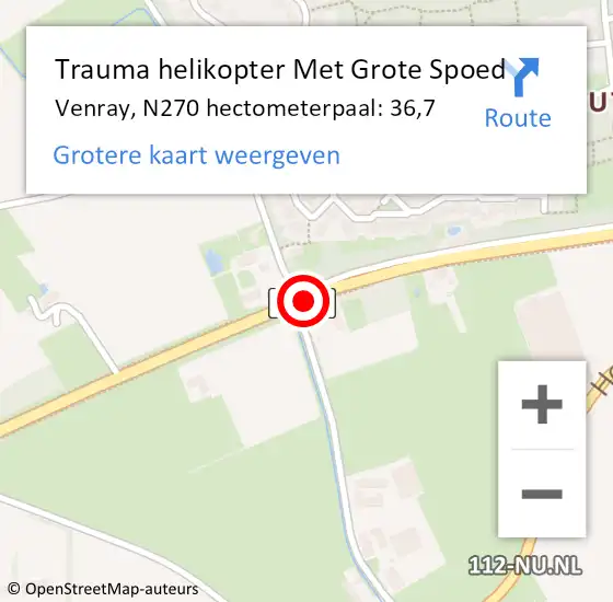 Locatie op kaart van de 112 melding: Trauma helikopter Met Grote Spoed Naar Venray, N270 hectometerpaal: 36,7 op 16 oktober 2024 12:12