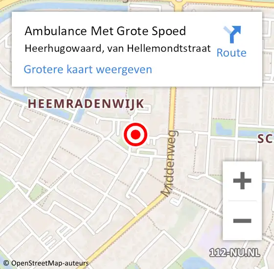 Locatie op kaart van de 112 melding: Ambulance Met Grote Spoed Naar Heerhugowaard, van Hellemondtstraat op 16 oktober 2024 12:13