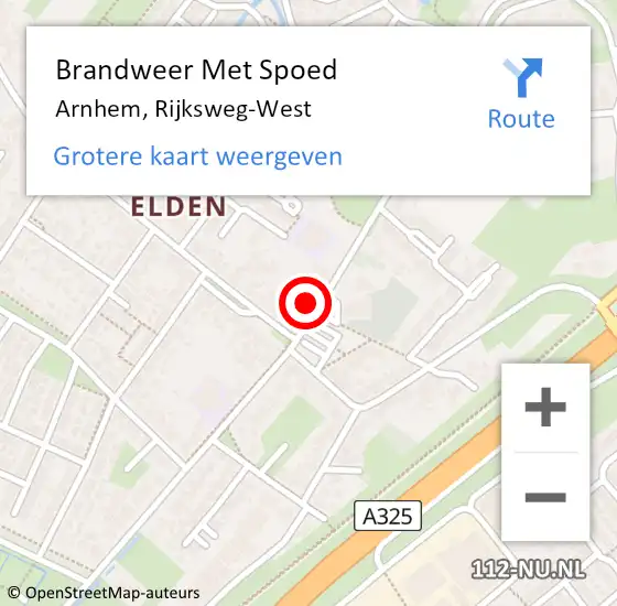 Locatie op kaart van de 112 melding: Brandweer Met Spoed Naar Arnhem, Rijksweg-West op 16 oktober 2024 12:16