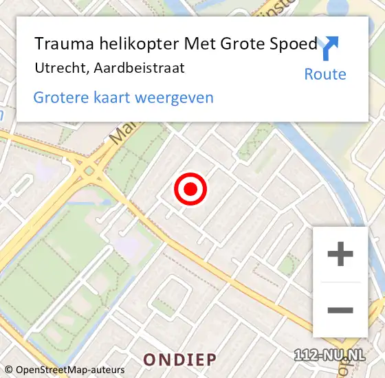 Locatie op kaart van de 112 melding: Trauma helikopter Met Grote Spoed Naar Utrecht, Aardbeistraat op 16 oktober 2024 12:26