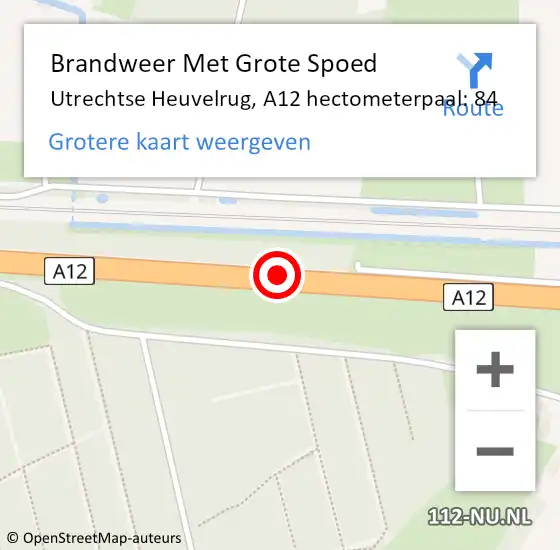 Locatie op kaart van de 112 melding: Brandweer Met Grote Spoed Naar Utrechtse Heuvelrug, A12 hectometerpaal: 84 op 16 oktober 2024 12:31