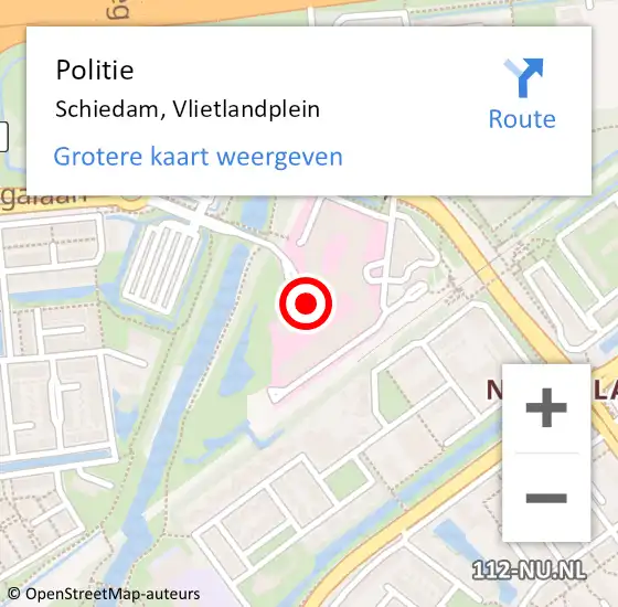 Locatie op kaart van de 112 melding: Politie Schiedam, Vlietlandplein op 16 oktober 2024 12:34