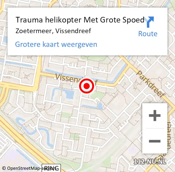 Locatie op kaart van de 112 melding: Trauma helikopter Met Grote Spoed Naar Zoetermeer, Vissendreef op 16 oktober 2024 12:35