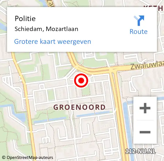 Locatie op kaart van de 112 melding: Politie Schiedam, Mozartlaan op 16 oktober 2024 12:40