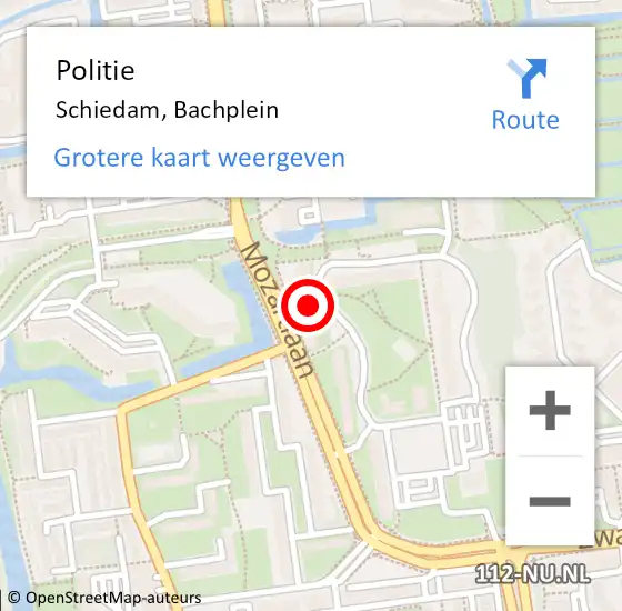 Locatie op kaart van de 112 melding: Politie Schiedam, Bachplein op 16 oktober 2024 12:43