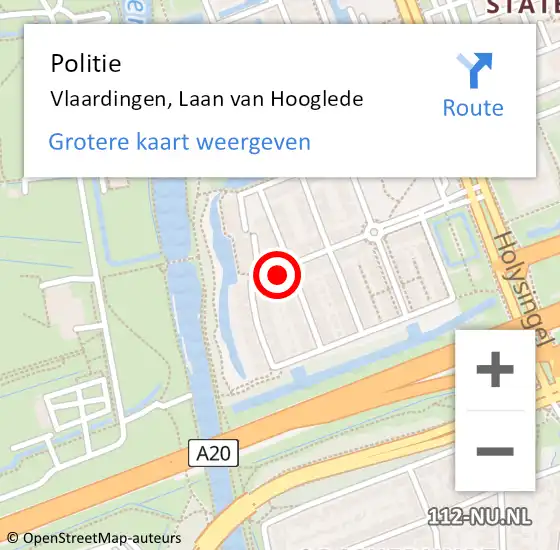 Locatie op kaart van de 112 melding: Politie Vlaardingen, Laan van Hooglede op 16 oktober 2024 12:50