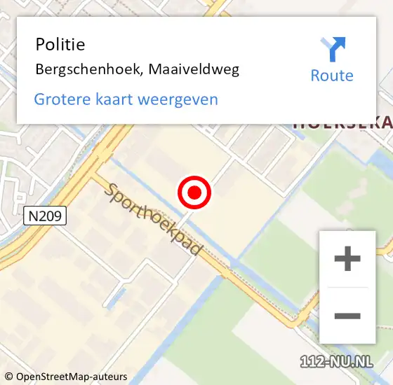 Locatie op kaart van de 112 melding: Politie Bergschenhoek, Maaiveldweg op 16 oktober 2024 13:01