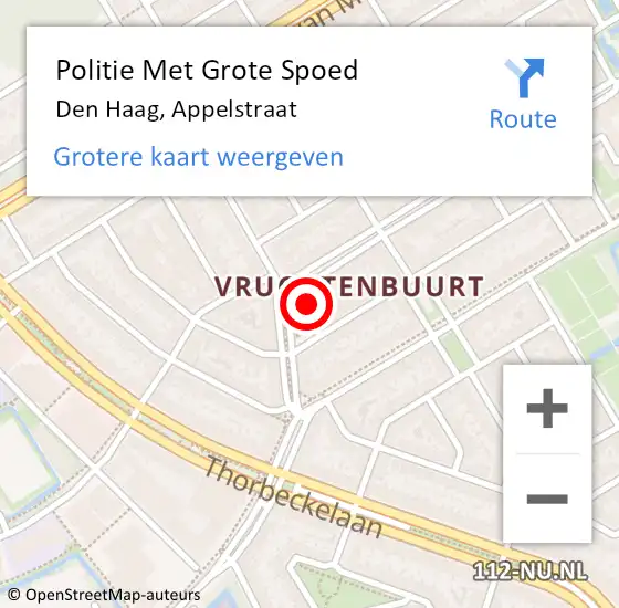 Locatie op kaart van de 112 melding: Politie Met Grote Spoed Naar Den Haag, Appelstraat op 16 oktober 2024 13:01