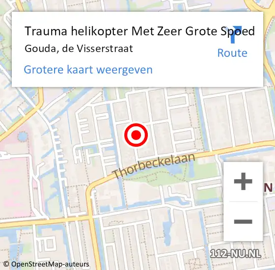 Locatie op kaart van de 112 melding: Trauma helikopter Met Zeer Grote Spoed Naar Gouda, de Visserstraat op 16 oktober 2024 13:14