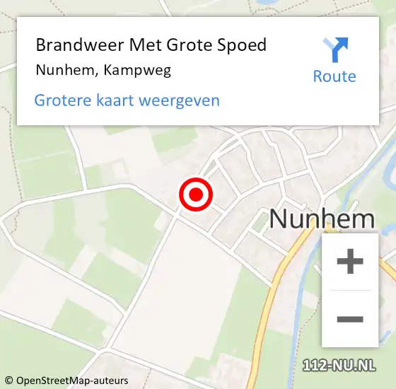 Locatie op kaart van de 112 melding: Brandweer Met Grote Spoed Naar Nunhem, Kampweg op 16 oktober 2024 13:27