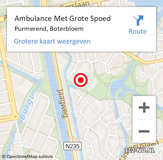 Locatie op kaart van de 112 melding: Ambulance Met Grote Spoed Naar Purmerend, Boterbloem op 16 oktober 2024 13:28