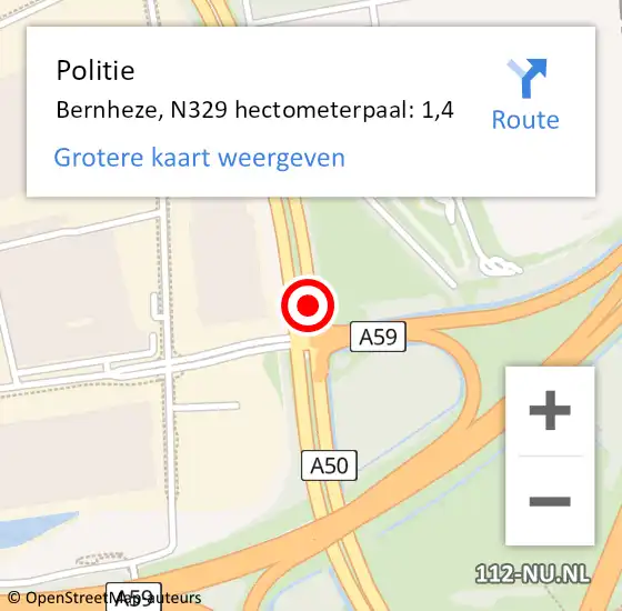 Locatie op kaart van de 112 melding: Politie Bernheze, N329 hectometerpaal: 1,4 op 16 oktober 2024 13:29