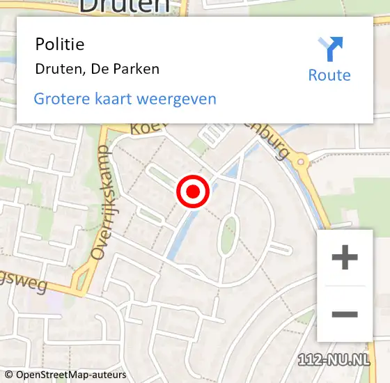 Locatie op kaart van de 112 melding: Politie Druten, De Parken op 16 oktober 2024 13:34