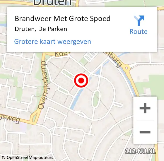 Locatie op kaart van de 112 melding: Brandweer Met Grote Spoed Naar Druten, De Parken op 16 oktober 2024 13:35