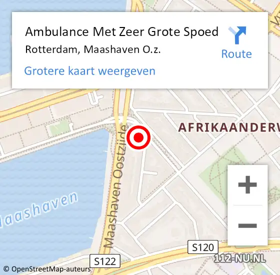 Locatie op kaart van de 112 melding: Ambulance Met Zeer Grote Spoed Naar Rotterdam, Maashaven O.z. op 16 oktober 2024 13:56