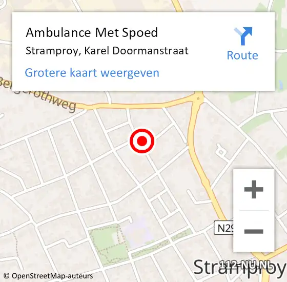 Locatie op kaart van de 112 melding: Ambulance Met Spoed Naar Stramproy, Karel Doormanstraat op 16 oktober 2024 14:08