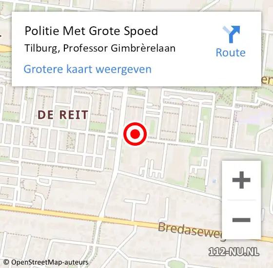 Locatie op kaart van de 112 melding: Politie Met Grote Spoed Naar Tilburg, Professor Gimbrèrelaan op 16 oktober 2024 14:09