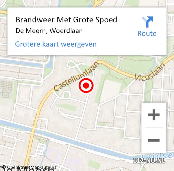 Locatie op kaart van de 112 melding: Brandweer Met Grote Spoed Naar De Meern, Woerdlaan op 16 oktober 2024 14:09