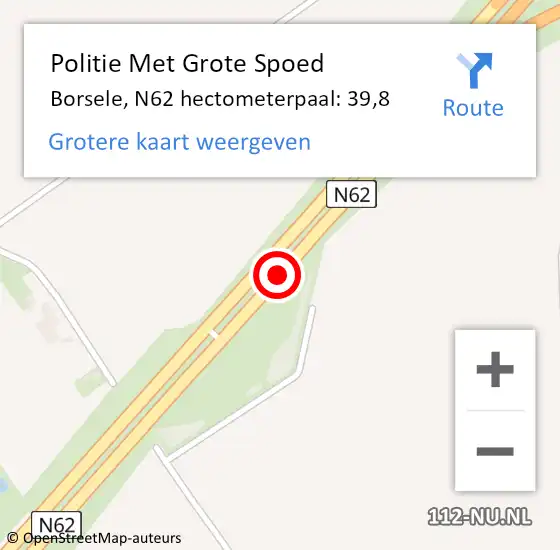 Locatie op kaart van de 112 melding: Politie Met Grote Spoed Naar Borsele, N62 hectometerpaal: 39,8 op 16 oktober 2024 14:10