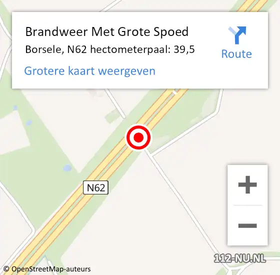 Locatie op kaart van de 112 melding: Brandweer Met Grote Spoed Naar Borsele, N62 hectometerpaal: 39,5 op 16 oktober 2024 14:11