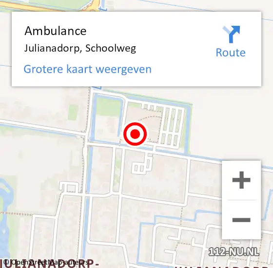 Locatie op kaart van de 112 melding: Ambulance Julianadorp, Schoolweg op 16 oktober 2024 14:18