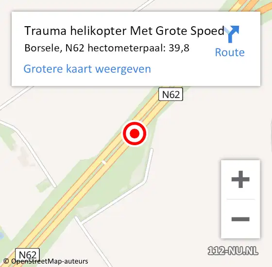 Locatie op kaart van de 112 melding: Trauma helikopter Met Grote Spoed Naar Borsele, N62 hectometerpaal: 39,8 op 16 oktober 2024 14:18