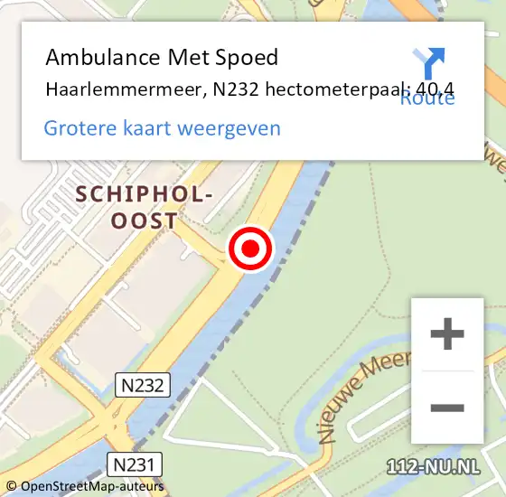 Locatie op kaart van de 112 melding: Ambulance Met Spoed Naar Haarlemmermeer, N232 hectometerpaal: 40,4 op 16 oktober 2024 14:21