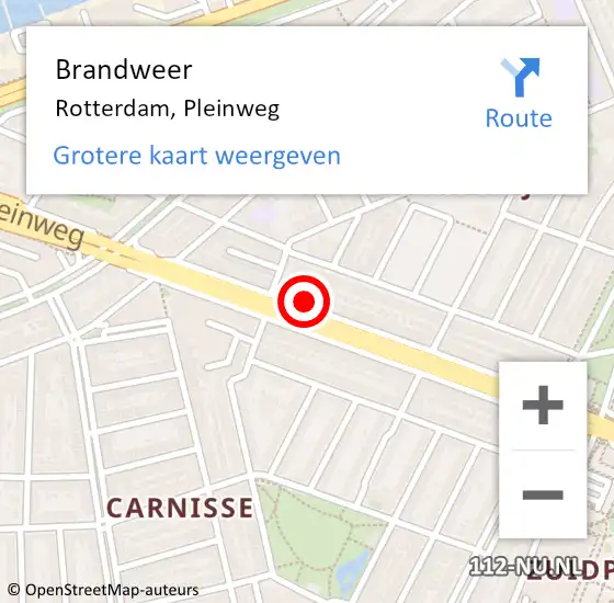 Locatie op kaart van de 112 melding: Brandweer Rotterdam, Pleinweg op 16 oktober 2024 14:37