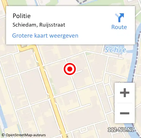 Locatie op kaart van de 112 melding: Politie Schiedam, Ruijsstraat op 16 oktober 2024 14:52