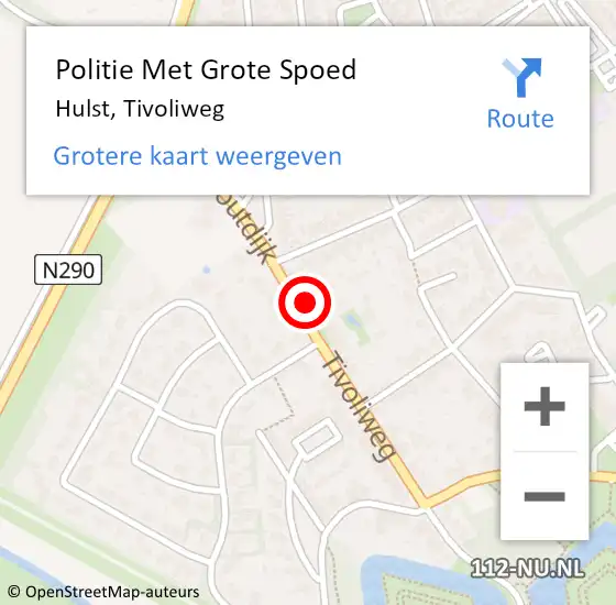 Locatie op kaart van de 112 melding: Politie Met Grote Spoed Naar Hulst, Tivoliweg op 16 oktober 2024 15:21