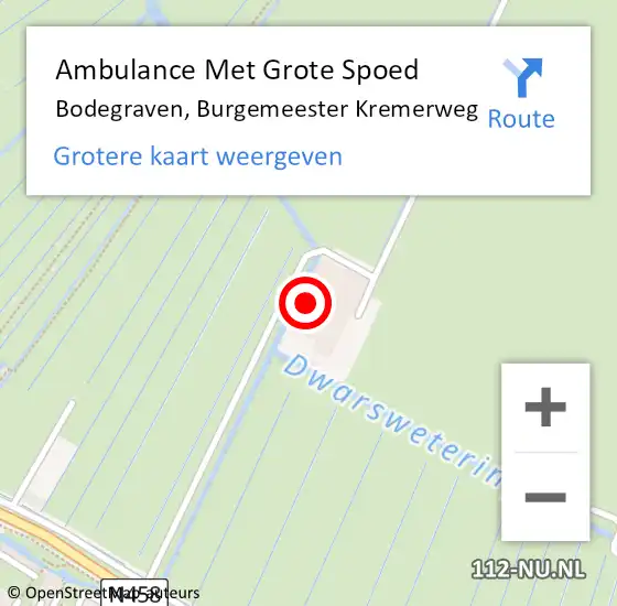 Locatie op kaart van de 112 melding: Ambulance Met Grote Spoed Naar Bodegraven, Burgemeester Kremerweg op 16 oktober 2024 15:31