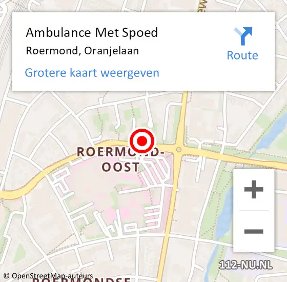 Locatie op kaart van de 112 melding: Ambulance Met Spoed Naar Roermond, Oranjelaan op 16 oktober 2024 15:35