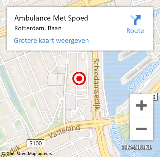 Locatie op kaart van de 112 melding: Ambulance Met Spoed Naar Rotterdam, Baan op 16 oktober 2024 15:36