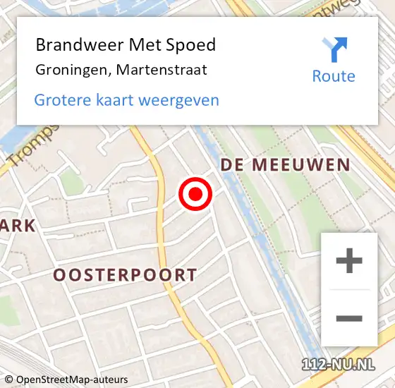 Locatie op kaart van de 112 melding: Brandweer Met Spoed Naar Groningen, Martenstraat op 23 oktober 2014 16:15