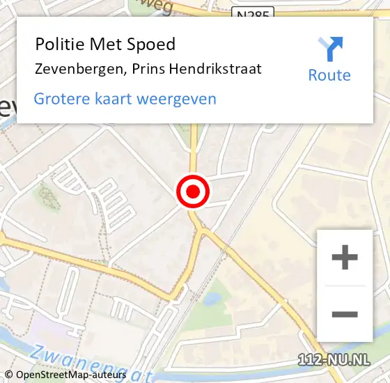 Locatie op kaart van de 112 melding: Politie Met Spoed Naar Zevenbergen, Prins Hendrikstraat op 16 oktober 2024 15:38