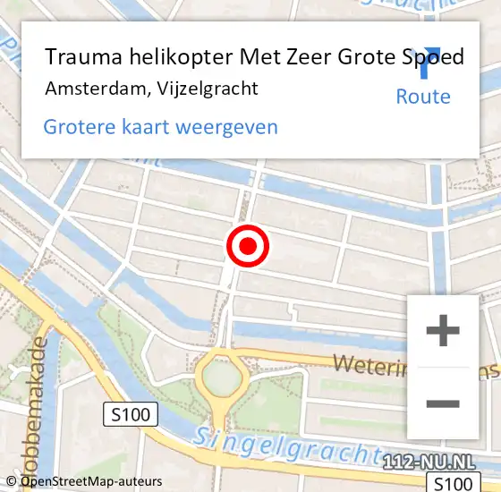 Locatie op kaart van de 112 melding: Trauma helikopter Met Zeer Grote Spoed Naar Amsterdam, Vijzelgracht op 16 oktober 2024 15:38