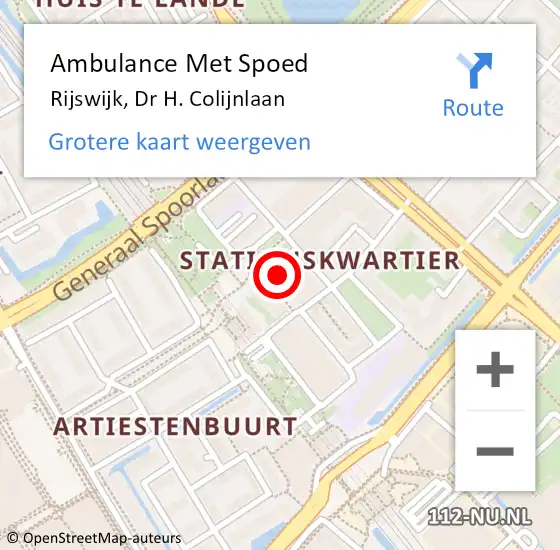 Locatie op kaart van de 112 melding: Ambulance Met Spoed Naar Rijswijk, Dr H. Colijnlaan op 16 oktober 2024 15:44