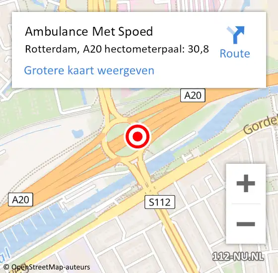 Locatie op kaart van de 112 melding: Ambulance Met Spoed Naar Rotterdam, A20 hectometerpaal: 30,8 op 16 oktober 2024 15:48